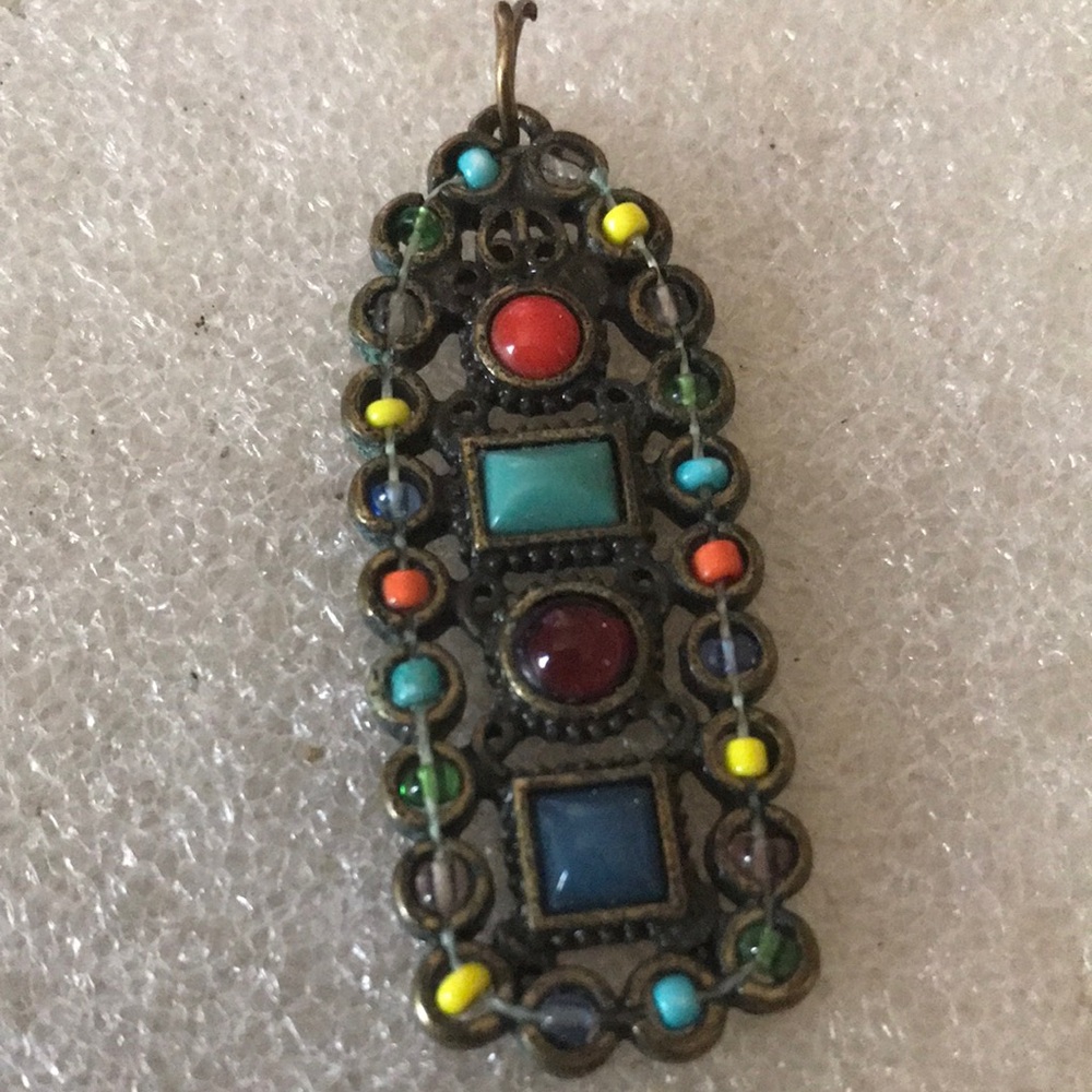 Vintage Multicolor Stone Pendant Necklace - Women Jewelry